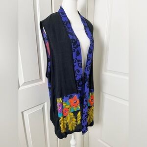 Carole Little Vintage Painterly Floral Print Vest with Waist Tie - Size Large